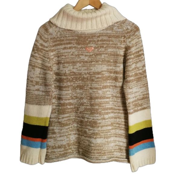 Roxy Sweaters - ROXY Beige & Multicolored Stripes Wool Turtleneck Chunky Knit Sweater Size 4